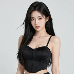 a beautiful anime woman with long black hair, wearing a black corset top and a purple tutu, art by Steve Argyle