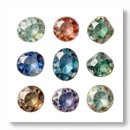 a full page antique lithograph of gemstones minerals, white background, art print, clean brush stroke, realistic highly detailed, 8 k post - processing highly detailed, rendered by octane engine, esty,