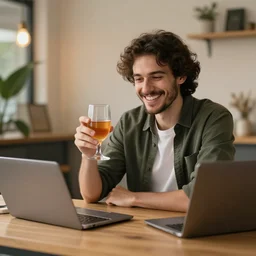 remote worker alone at a happy hour zoom
