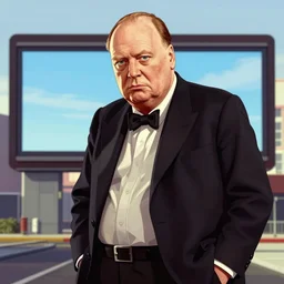 winston churchill in gta v, cover art by stephen bliss, boxart, loadscreen