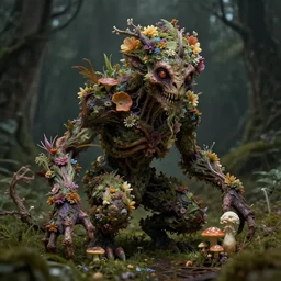 a disturbing horror photograph of a fantasy creature made out of nature and flowers and fungus, intricate, hyperrealism, sharp focus, cinematography, highly detailed, octane render, digital horror cgi 4 k, matte, photograph by professional photographer