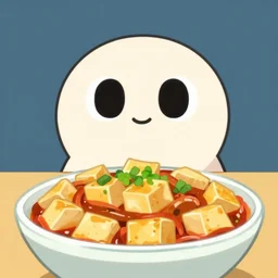 mapo tofu, hyperpop aesthetics on the background, minimal, trap color scheme, as an Adventure's Time cartoon!!!, #foodselfie