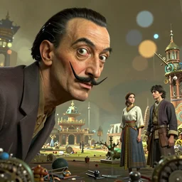 salvador dali engineering scene by irakli nadar, octopath traveler, wenjun lin, unreal engine 5 highly rendered, subsurface scattering, global illumination, detailed and intricate song dynasty bokeh artstation