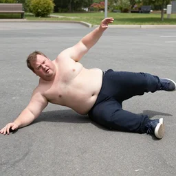fat person falling down, very funny