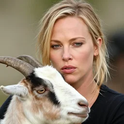 Charlize Theron being mad at a goat, close-up of her face