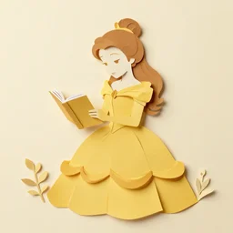 cut paper sculpture of princess belle reading a book