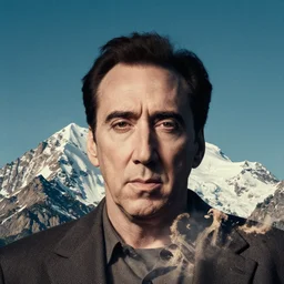 a mountain with the face of nicholas cage