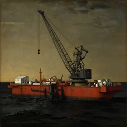 crane after an oil spill, petroleum, dark. painting by jan van eyck, audubon, thomas cole, walton ford