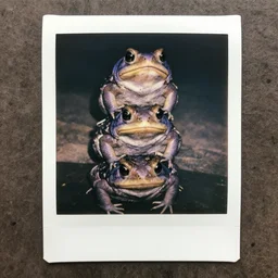 stacked violet toads, polaroid photo,