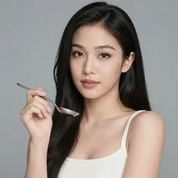 Photo of Doja Cat holding a spoon in her hand, hyperrealistic