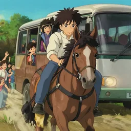 a intense horse - drawn bus race, with several spectators vibrating, studio lighting delicate features finely detailed perfect face directed gaze, gapmoe yandere grimdark, trending on pixiv fanbox, painted by greg rutkowski makoto shinkai takashi takeuchi studio ghibli