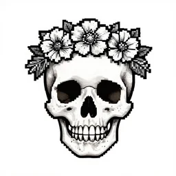 ascii version of a skull with a flower crown