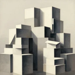 abstract geometric art made of boxes arranged like modern architecture