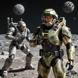 Master Chief fighting the covenant on the moon