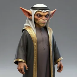 a goblin boss. dressed like sheikh mohammad ruler of dubai, octane render, 4 k cinematic still, highly detailed, sculpted in zbrush, textured in substance, featured on artstation
