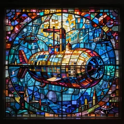 stained glass of a submarine city