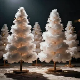 beautifully fluffy Cotton Candy pine trees, dramatic photo, dramatic lighting, 1970s photo