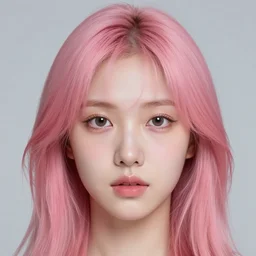of _ a _ 2 _ d _ young _ woman _ with _ 3 _ d _ oil _ pink _ hair _ realistic _ eyes _ with _ minimal _ features _ as _ a _ hologram