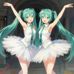 two hatsune miku ballerinas, degas, trending on pixiv