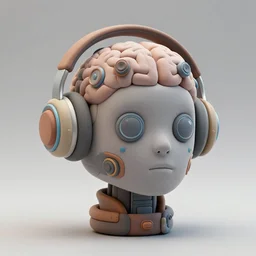 a claymodel of a steampunk spaced out futuristic robot head wearing trippy brain sensors and trippy futuristic headphones with antennas, 8 k, front shot, symetrical, flourescent colors, halluzinogenic, multicolored, insanely detailed, front shot, 3 d render, octane