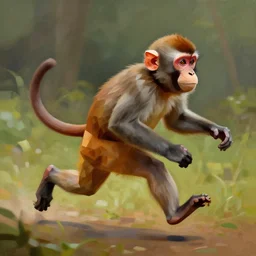a monkey in an oil painting, running freely, high detail, high polygon