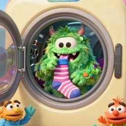 silly monster eating socks inside dryer, by rudolf hausner and jim henson, thomas kinkade, 3 d model, octane render, daytime made in blender, trending on artstation, trending on nightcafe, unreal engine, behance, wallpaper 4 k, realism, bright loud colors