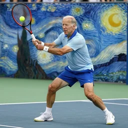 Joe Biden playing tennis by Van Gogh