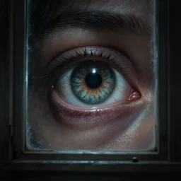 a giant eye peeking througj a window,eerie,creepy,unnerving,digital art,art by greg rutkowski,design by trevor henderson,hyperdetailed skin,photorealistoc,deviantart,artstation,mysterious,4k