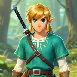 portrait of link, from legend of zelda, forest background, by ilya kuvshinov, greg rutkowski