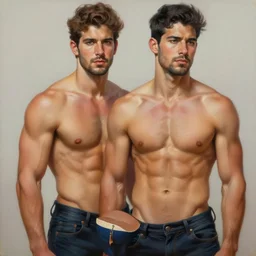 handsome men by chris lopez, muscle, oil painting, realistic, detailed