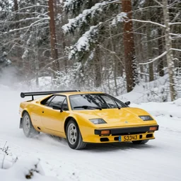 a 2 0 0 2 lotus esprit v 8, racing through a rally stage in a snowy forest
