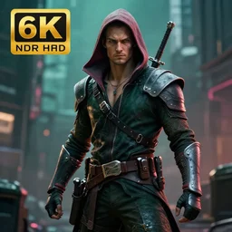 photo of a cyberpunk robin hood warrior, highly detailed, 4k, HDR, award-winning photo