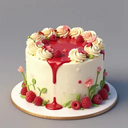 overgrown flower cake, raspberry ooze, decorative, frosting decor, petros afshar, artstation