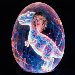 annie liebowitz portrait of a plasma energy tron dinosaur egg made up of glowing electric energy hypercolor patterns. cinestill