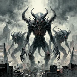 cthulhu style monsters appear over the city by wenjun lin