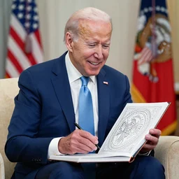 joe biden having fun with a coloring book