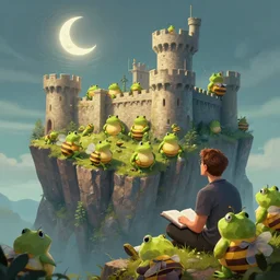 the concept artist thinks to himself before he writes dozens of hived hexagonal frog kappa bee fat guys in the castle keep glorious cliff moat with the crescent moon rippling above. Craig Mullins, Dylan Cole, Liang Mark, Darek Zabrocki, Finnian MacManus, Sung Choi, Ruan jia, Albert Bierstadt Greg Rutkowski, Cinematic Keyframe Environmental & Architectural Design Concept Art, Trending on ArtStation?