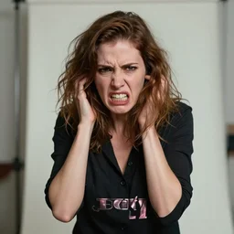 incredible powerful artwork of karen being very angry and upset after discovering ai art, in the style of annie leibovitz