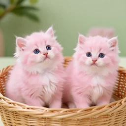 fluffy pink kittens in a basket