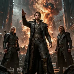 divine intervention in futuristic city of sinners, apocalyptic atomic explosion in background, hyperrealism, realistic, dramatic lighting, octane render, highly detailed, cinematic lighting, studio quality, cinematic, unreal engine 5 rendered, art by rubens and rutkowski and rembrandt