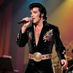 elvis singing on black velvet by edgar leeteg, colorful
