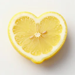 lemon in the shape of a heart 4K, 8K, 24K, ultra detailed, realistic, trending on artstation, centered, margins