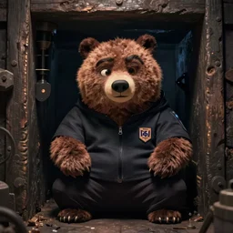 a criminal bear in the dark basement, zootopia 2