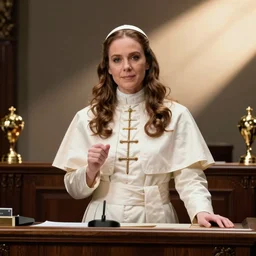 Holly Earl dressed in Pope\'s Outfit during a Speech in the Senate on Coruscant