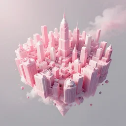 a beautiful render of pink and white city in the air, by hubert robert, daniel merriam, roger dean and jacek yerka, alex grey style, soft lighting,, overdimensional