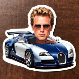 sticker art of a caricature drawing of a bugatti veyron in ed roth style, hyperdetailed