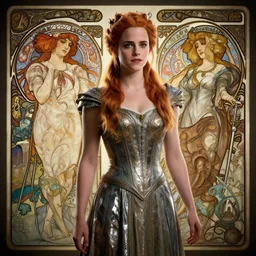 highly detailed vfx of emma watson as lady castle, stephen bliss, unreal engine, chrome reflect, pen draw, tom bagshaw, alphonse mucha, global illumination, detailed and intricate environment