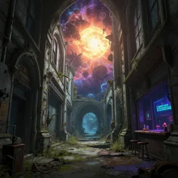 a beautiful photorealistic anime illustration of corridor urbex architecture abandoned by albrecht durer, cosmic nature bioshock cgsociety dramatic lighting synthwave galactic sci - fi alien morning sun san andreas poppy hyperrealism steampunk at night scumm bar nightvision vaporwave magic realism, archdaily, wallpaper, highly detailed, trending on artstation.