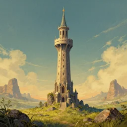 the wizard's magical tower!!, single tower in rocky grassy field, grand landscape art by donato giancola and greg rutkowski, vintage retro, digital art, trending on artstation, symmetry!!, epic composition