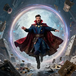 the third first image on the scattered absurdity server dr strange, very pretty, photorealistic, portal hopping and time warping with reckless abandon by Ivan Aivazovsky